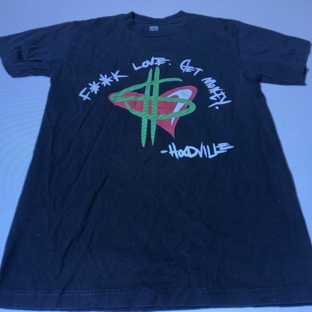 Black Graphic Tee with Green & Red Dollar Heart Design